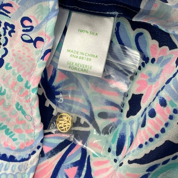 Lilly Pulitzer Elsa Top Navy Holy Flockamolie Long Sleeve Silk Blouse Small - Picture 7 of 10